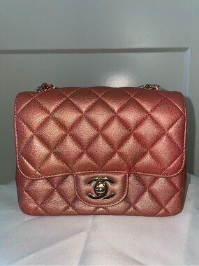 CHANEL Quilted Mini Flap Bag in Metallic Rose